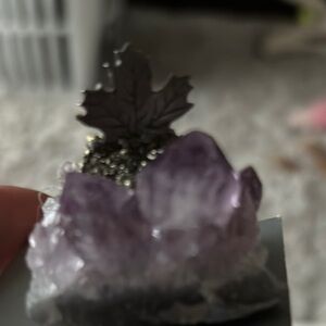 Amethyst Crystal and Canadian pewter maple  Leaf